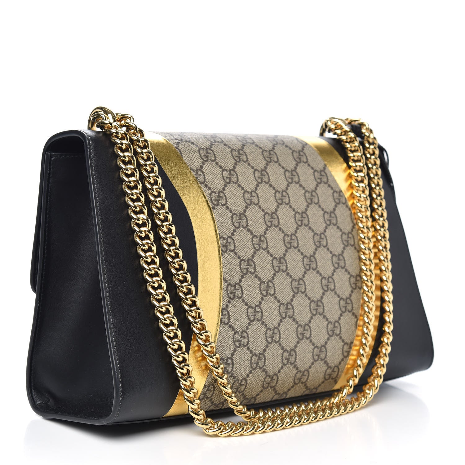 Gucci Calfskin GG Supreme Monogram Medium Padlock Shoulder Bag Black Gold 3 of 11