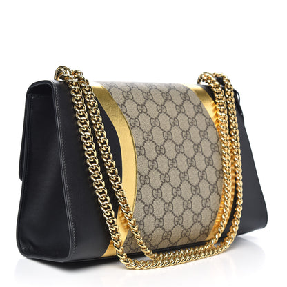 Gucci Calfskin GG Supreme Monogram Medium Padlock Shoulder Bag Black Gold 3 of 11