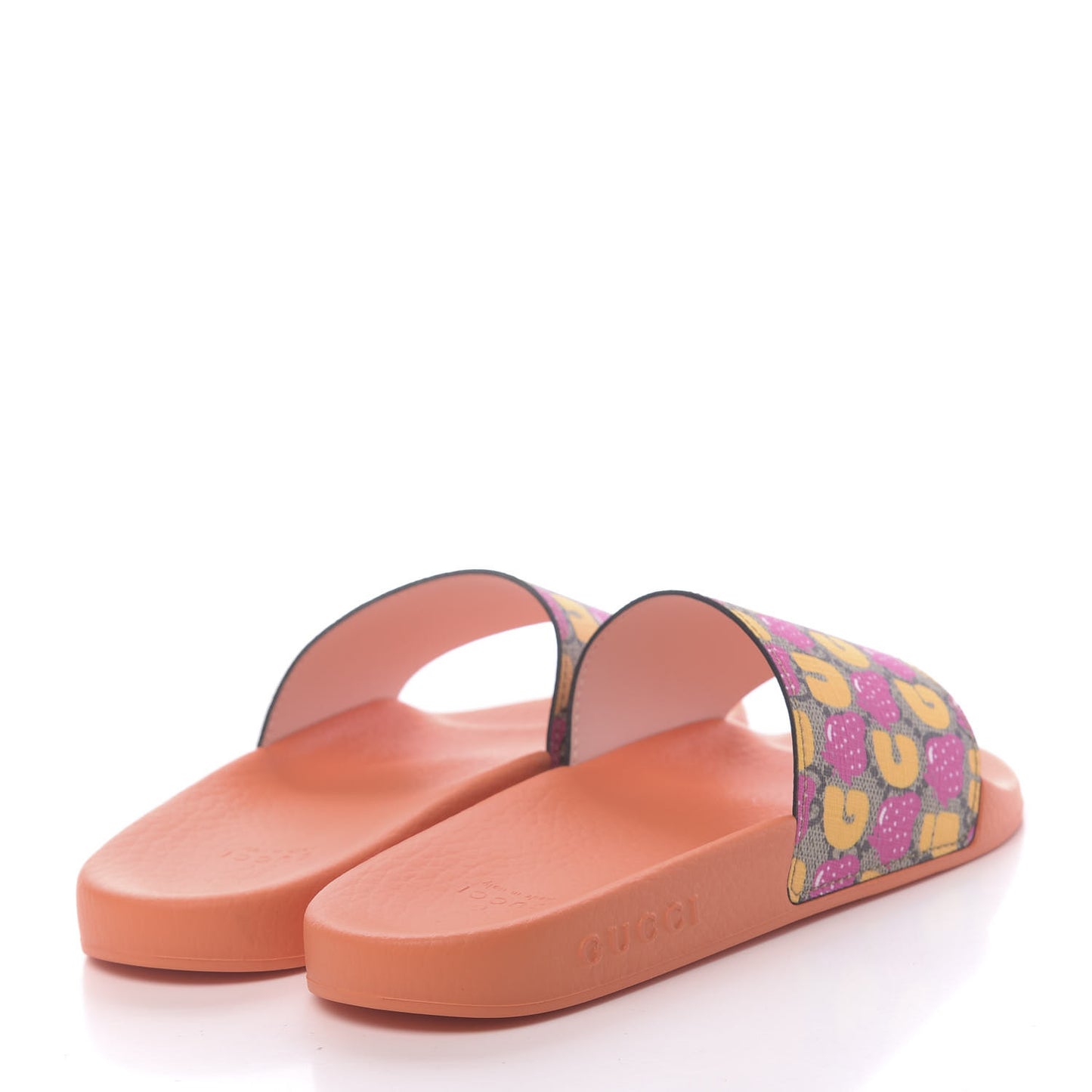Rubber Monogram Strawberry Print Womens Slide Sandals 35 Orange