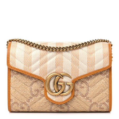 Gucci Raffia GG Monogram Matelasse GG Marmont Chain Wallet Natural Beige Off White Sun Oil 1 of 9