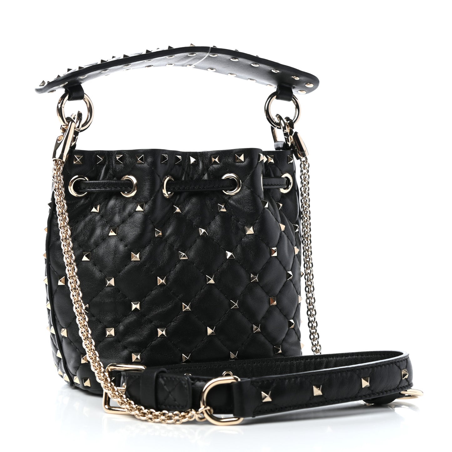 Nappa Mini Rockstud Spike Bucket Bag Black
