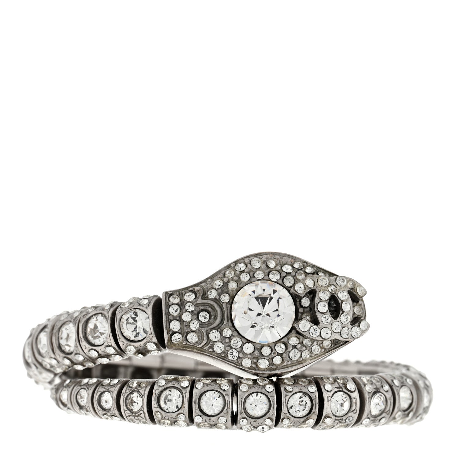 Chanel Crystal Serpent Snake Coil Bracelet Silver 1 of 3