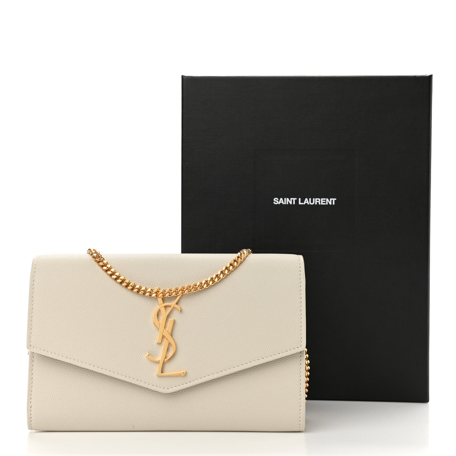 Saint Laurent Grain De Poudre Monogram Uptown Chain Wallet Crema Soft 13 of 13