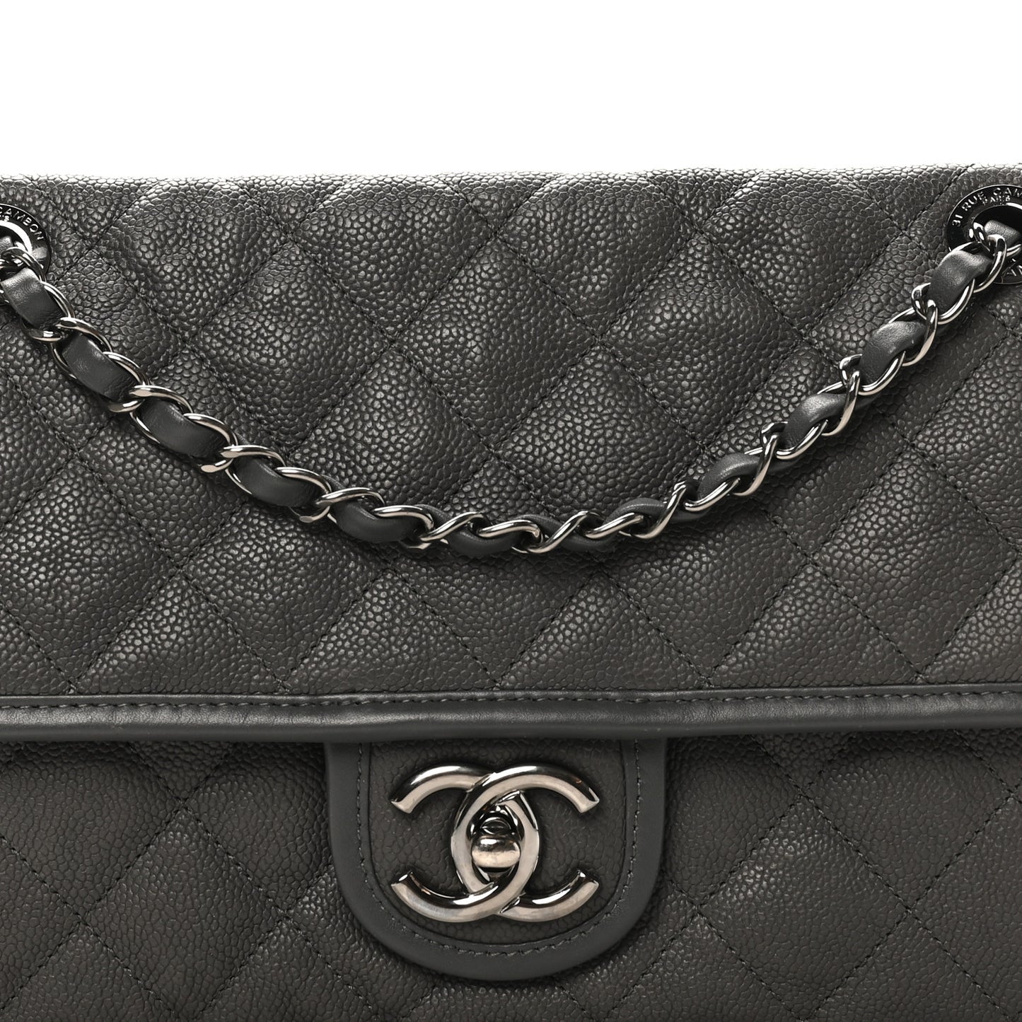 Caviar Quilted Medium French Riviera Flap Grey