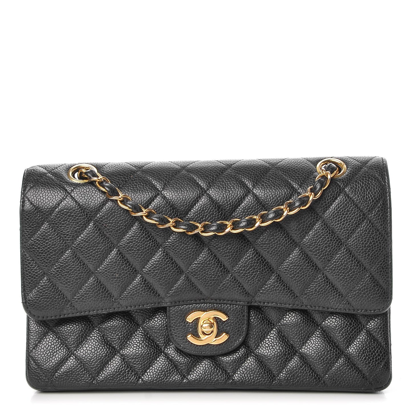 Caviar Quilted Medium Double Flap Black