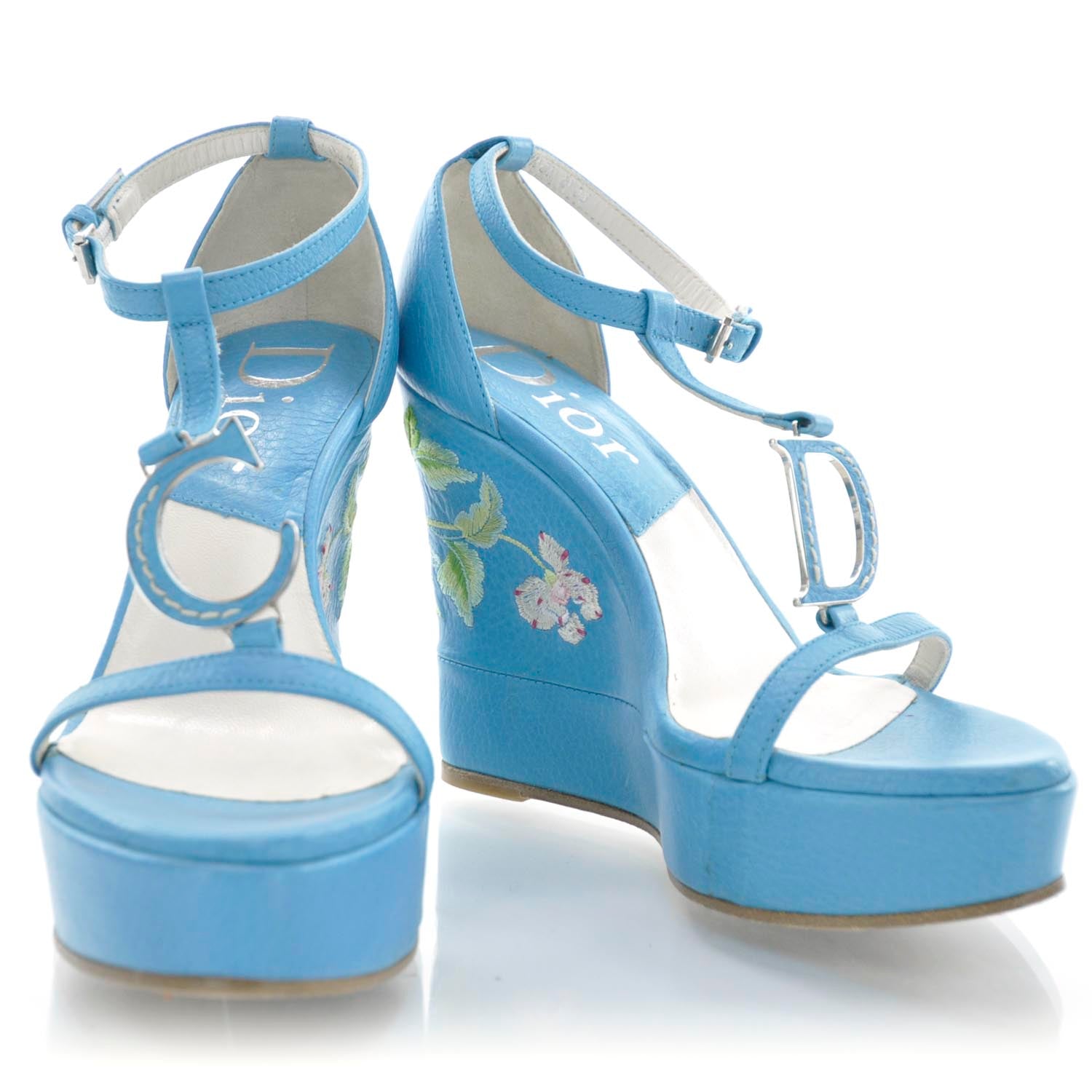 Christian Dior Leather Vintage Flowers Wedge Sandals 36.5 1 of 6