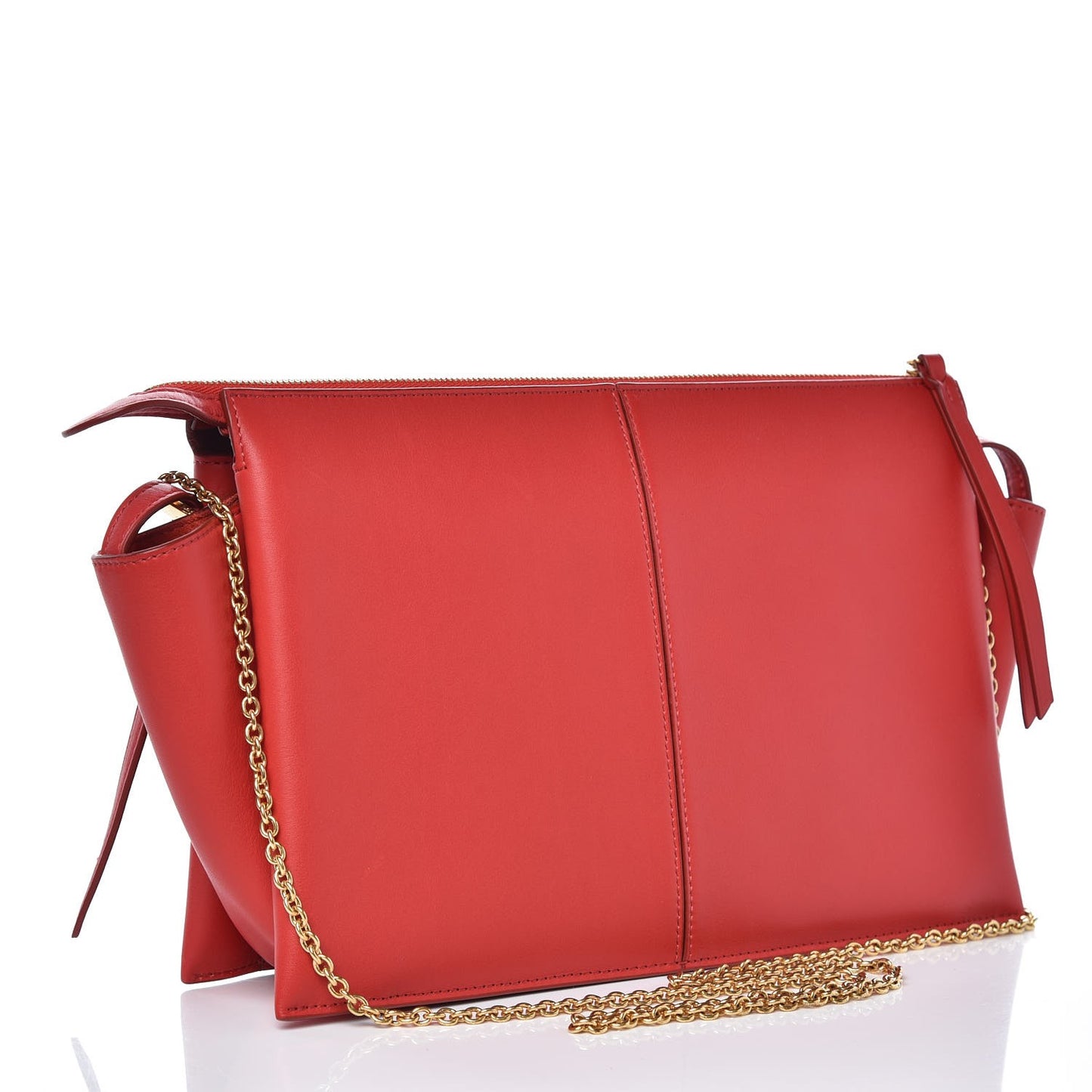 Supple Natural Calfskin Tri-Fold Clutch Coquelicot