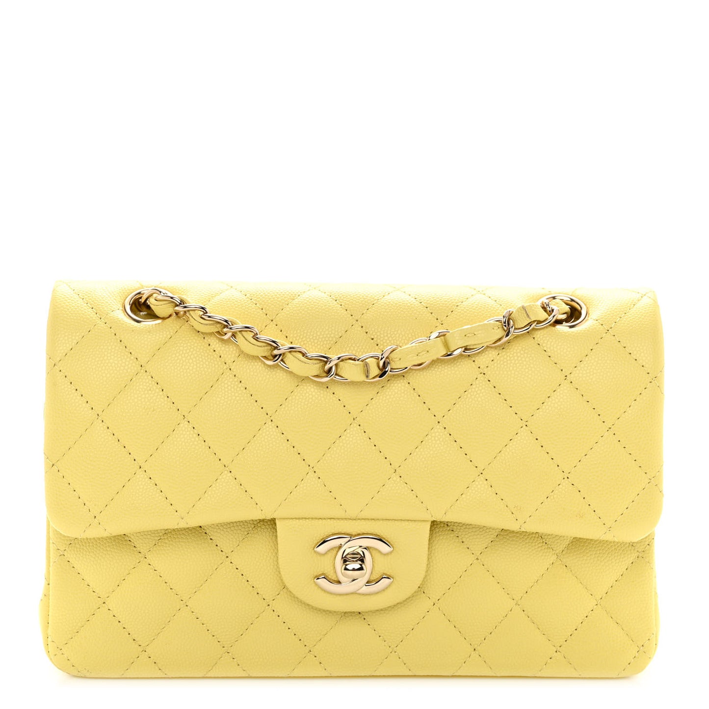 Caviar Quilted Medium Double Flap Light Yellow