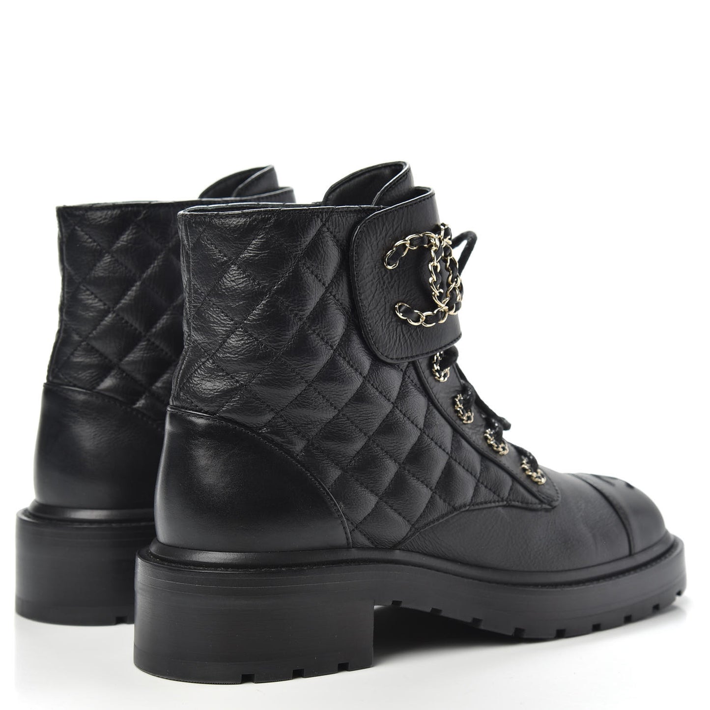 Shiny Goatskin Calfskin Quilted Lace Up Combat Boots 39 Black