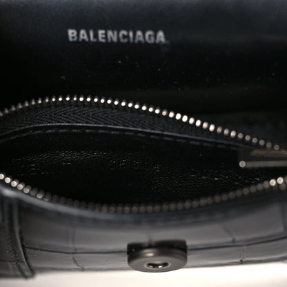 Balenciaga Shiny Calfskin Monochrome Crocodile Embossed Hourglass Chain Cardholder Black 7 of 10