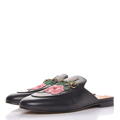 Gucci Calfskin Flower Embroidered Princetown Slippers 40 Black 3 of 11