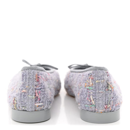 Chanel Tweed Lambskin Cap Toe Ballerina Flats 37 Lilac Multicolor 3 of 12