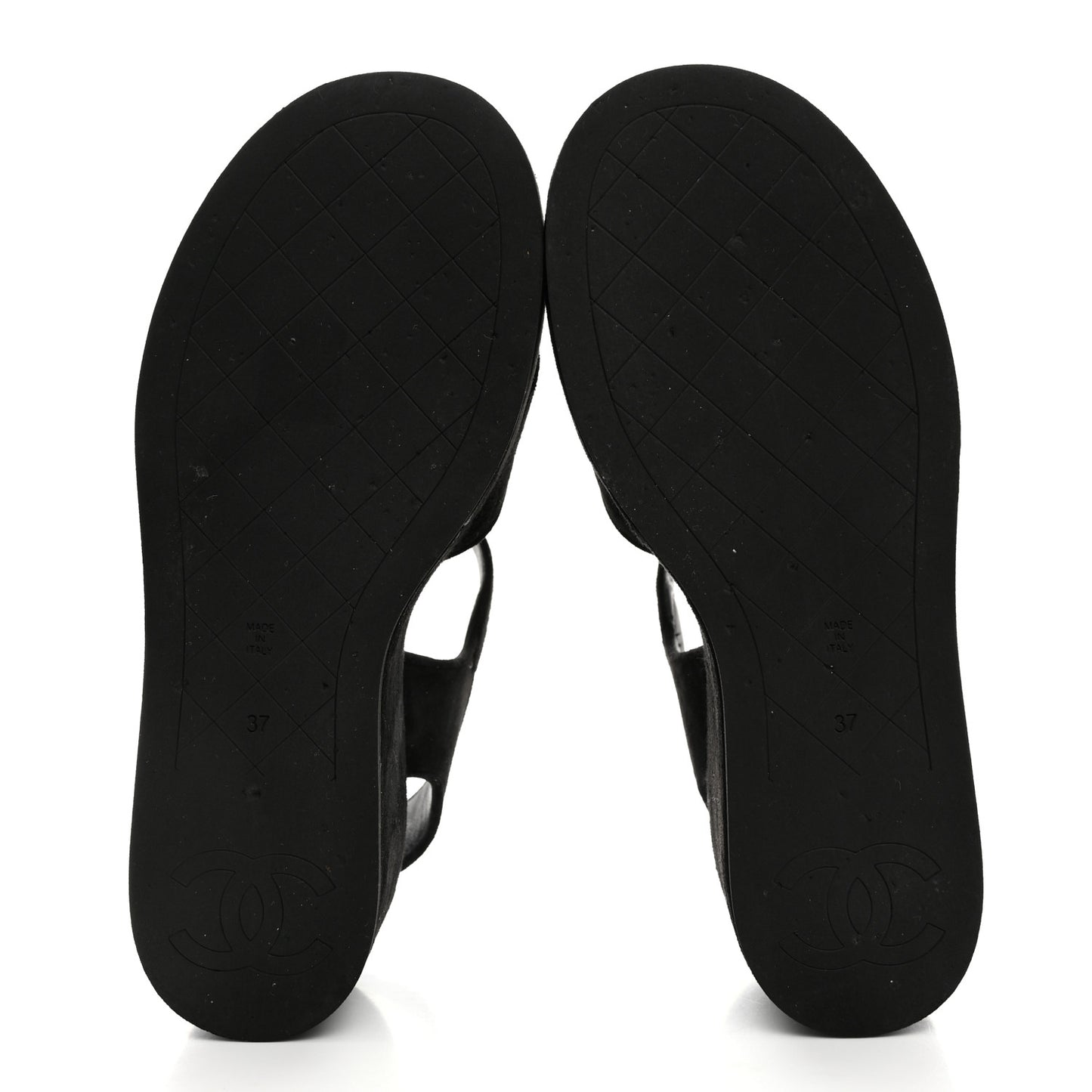 Suede Calfskin Peep Toe Wedge Sandals 37 Black