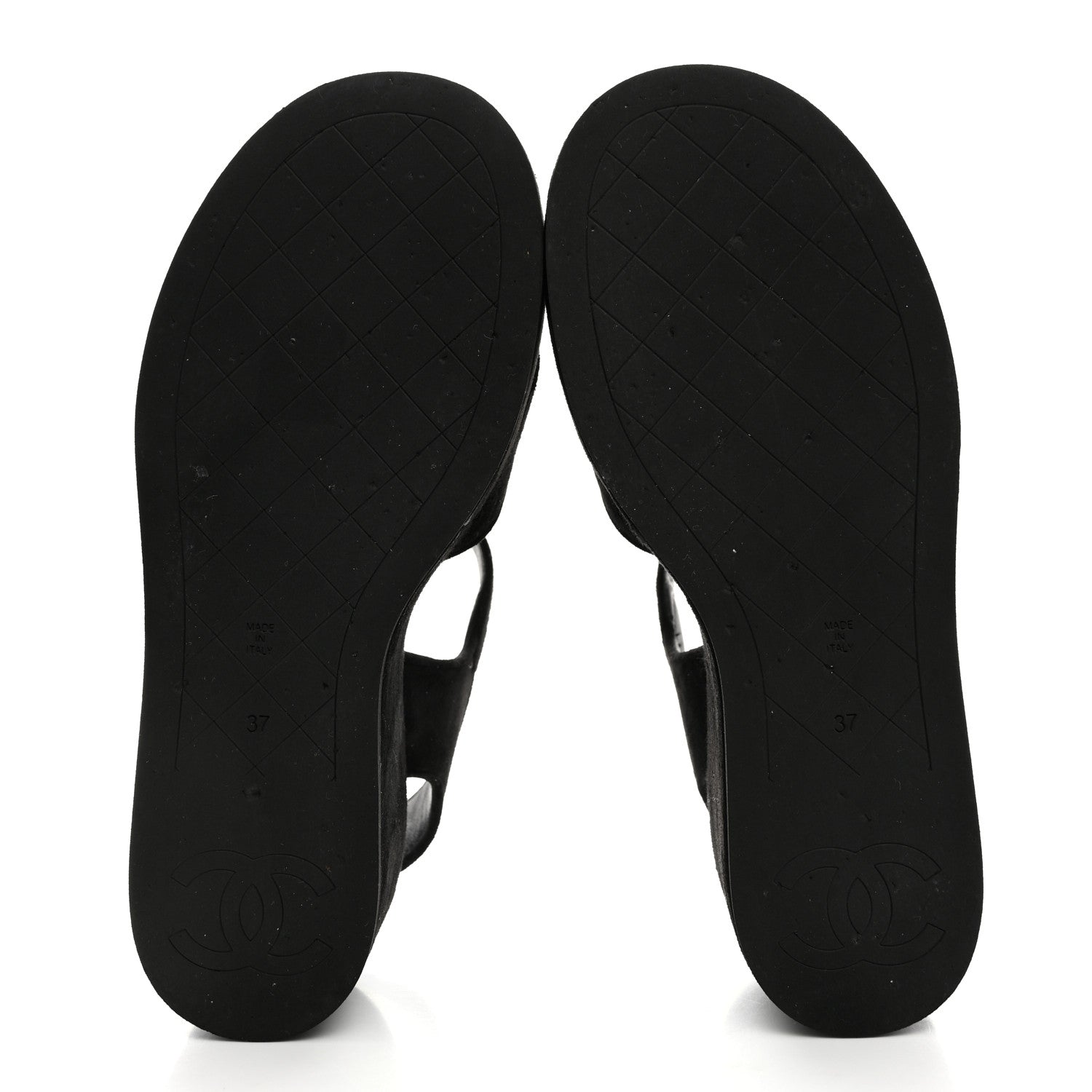 Chanel Suede Calfskin Peep Toe Wedge Sandals 37 Black 5 of 8