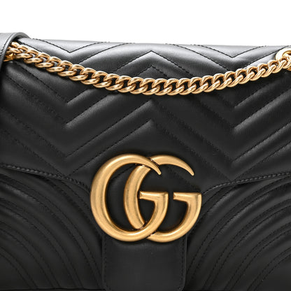 Gucci Calfskin Matelasse Medium GG Marmont Shoulder Bag Black 8 of 11