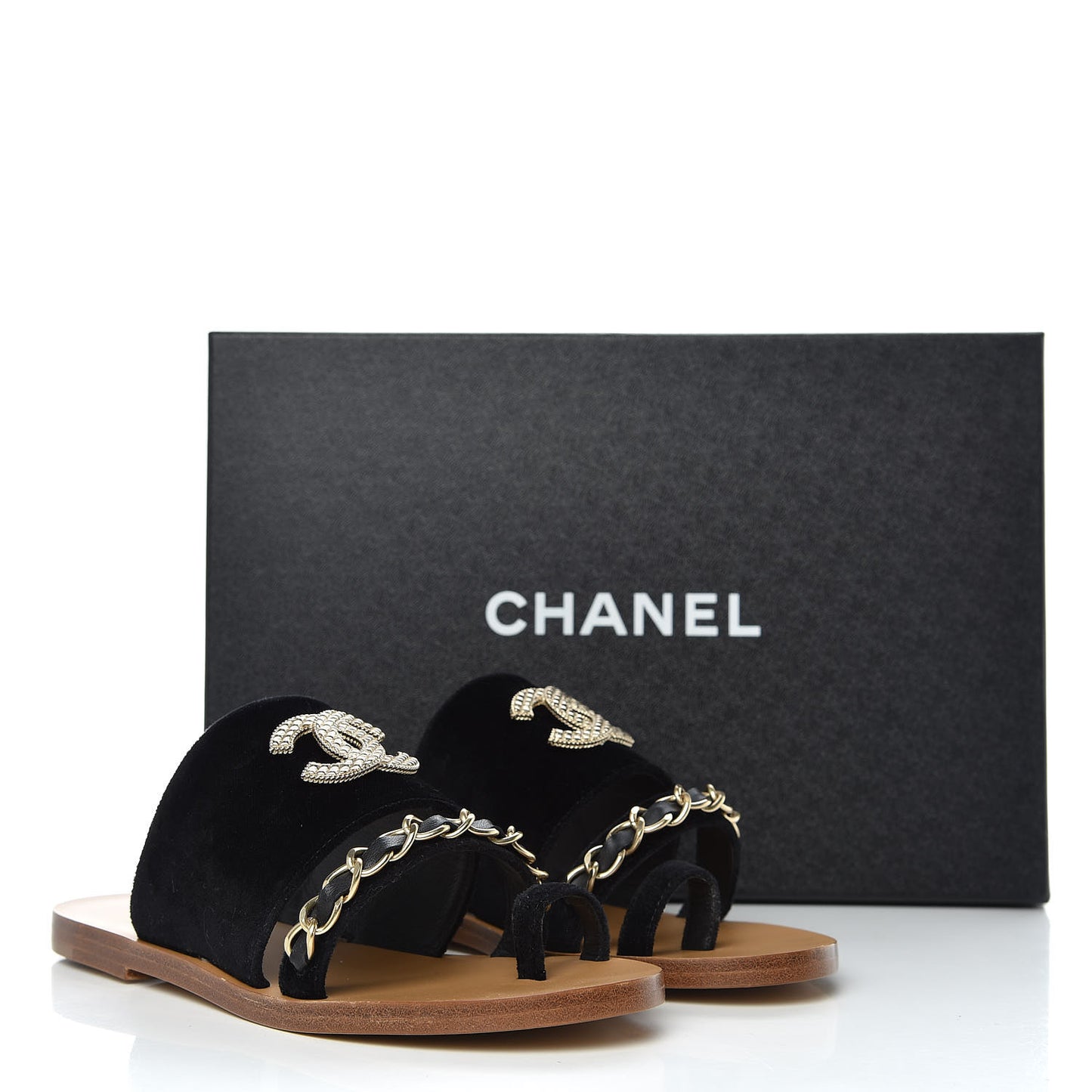 Velvet Chain Mule Sandals 36 Black