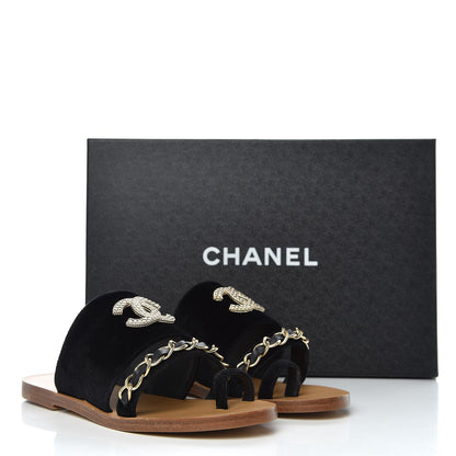 Chanel Velvet Chain Mule Sandals 36 Black 9 of 9