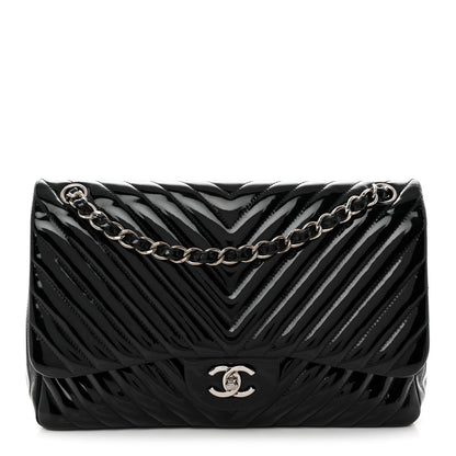 Chanel Patent Chevron Quilted Jumbo Double Flap Black 1 of 11