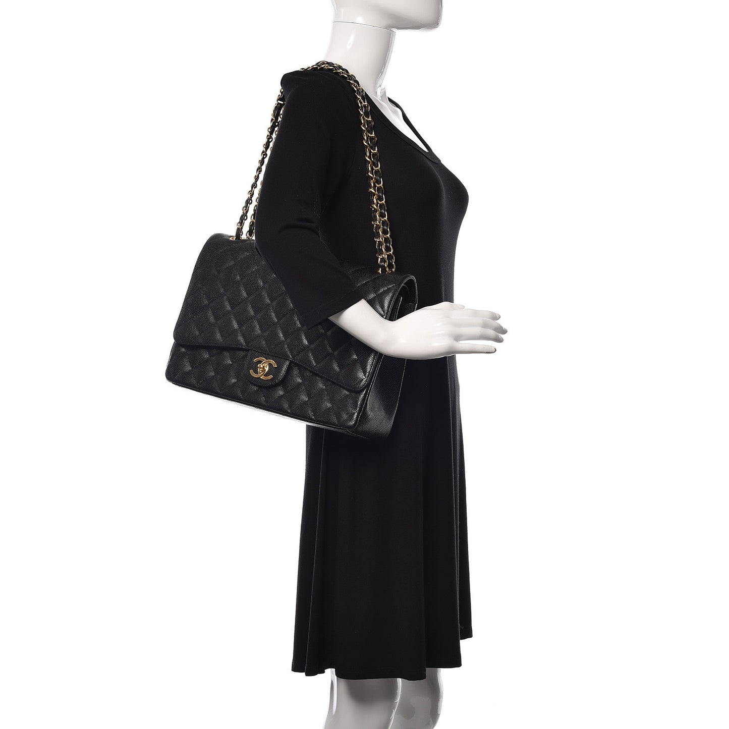 Caviar Quilted Maxi Double Flap Black