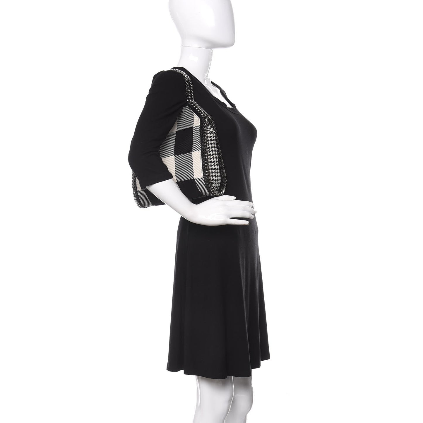 Wool Plaid Mini Falabella Fold Over Tote Black White