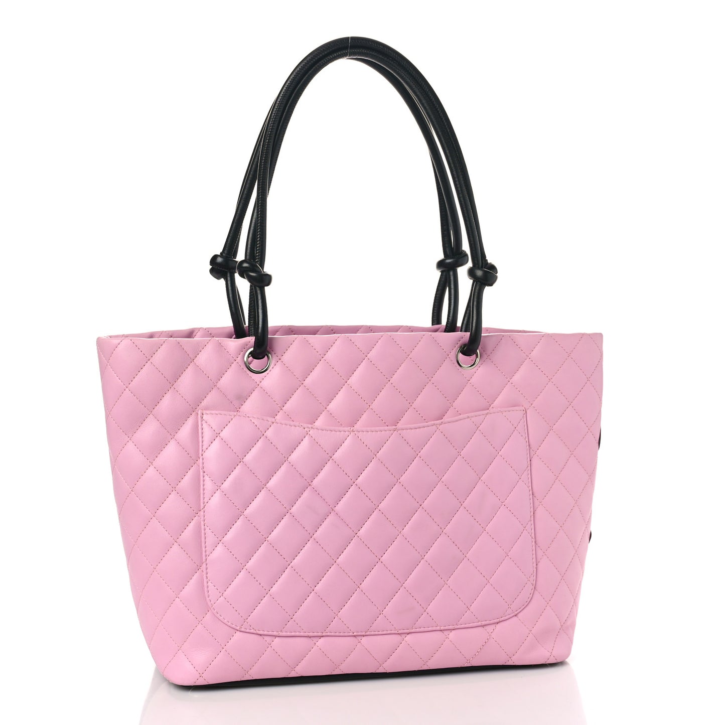 Calfskin Quilted Large Cambon Tote Pink Black