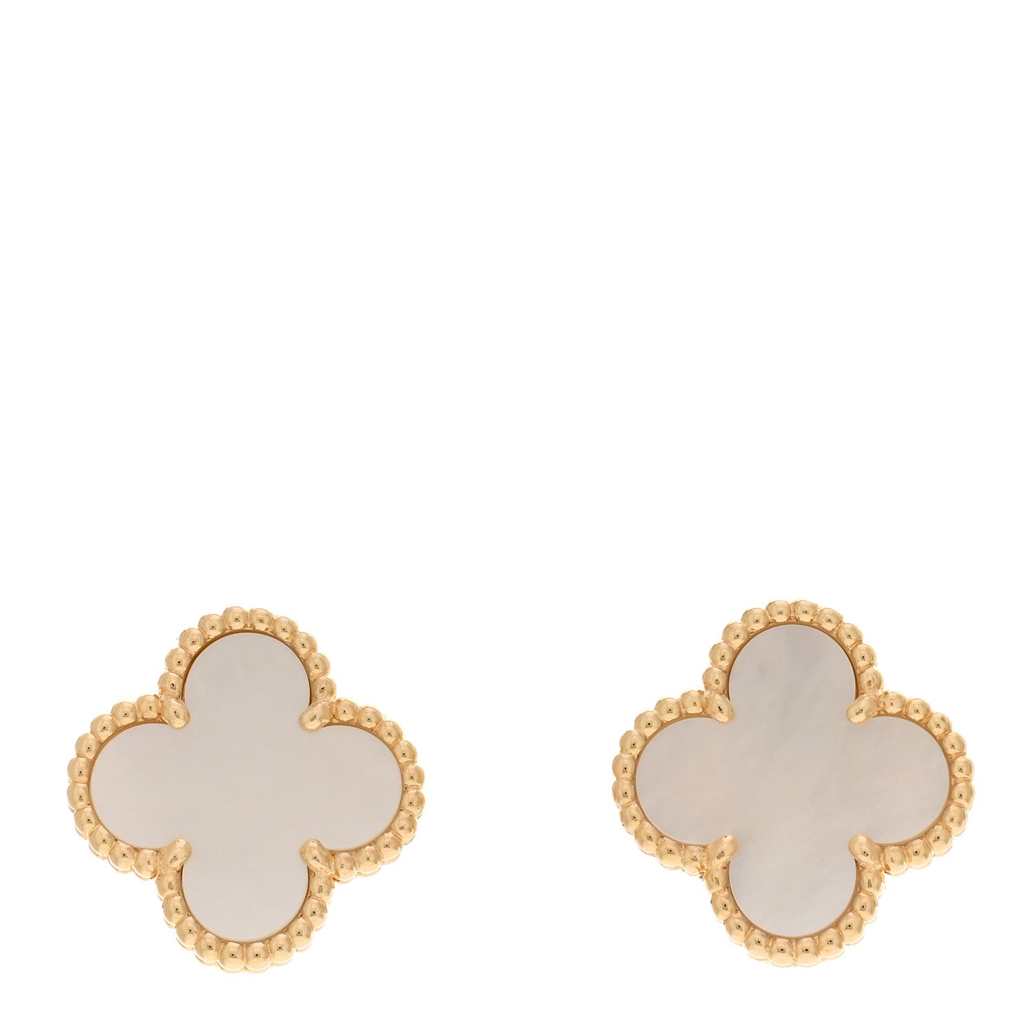 Van Cleef & Arpels 18K Yellow Gold Mother of Pearl Vintage Alhambra Earrings 1 of 5