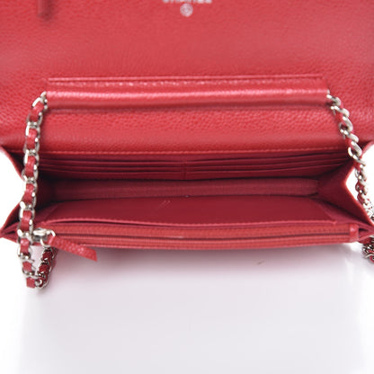 Chanel Pearly Caviar Quilted Wallet on Chain WOC Dark Pink 5 of 10