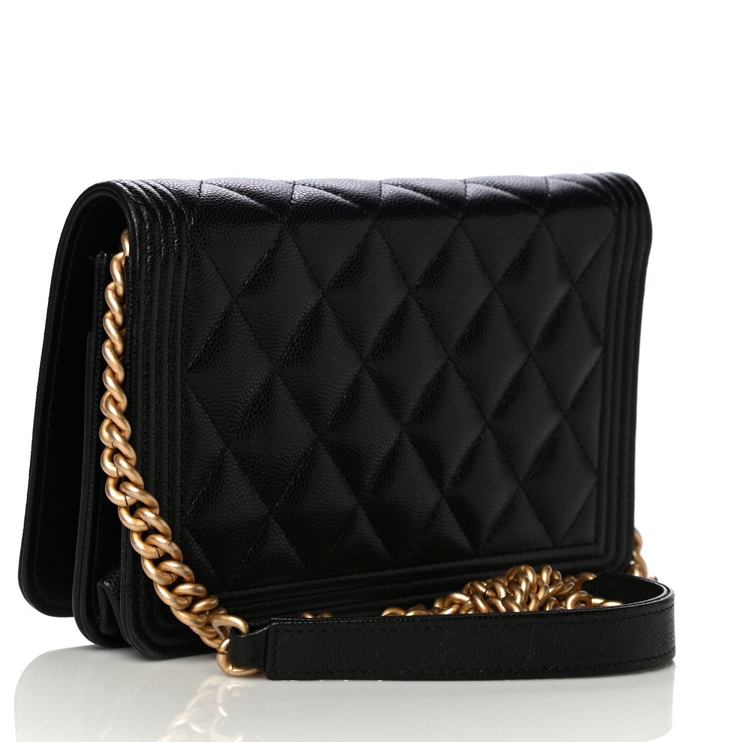 Chanel Caviar Quilted Boy Wallet On Chain WOC Black 2 of 14