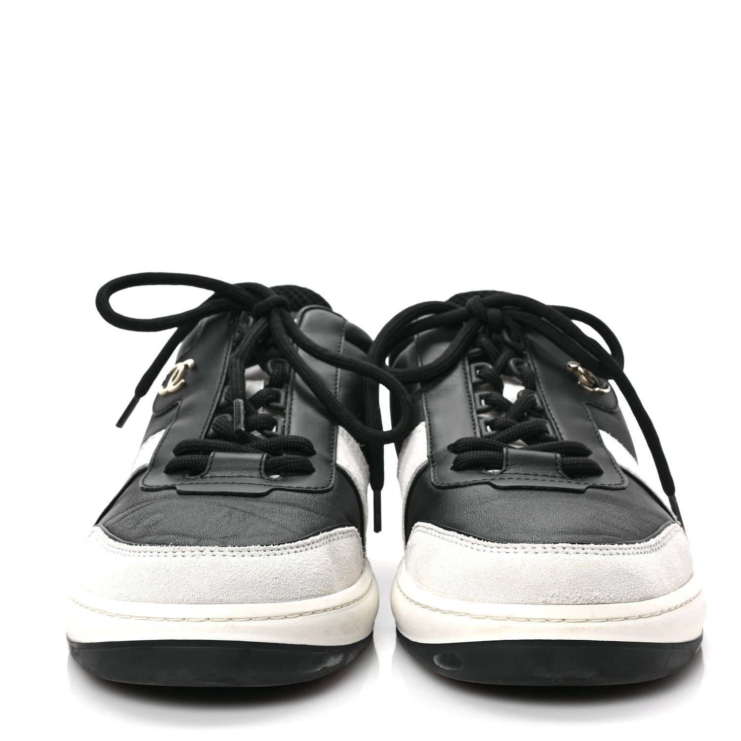 Chanel Lambskin Suede Calfskin Sneakers 39.5 Black White 2 of 8