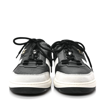 Chanel Lambskin Suede Calfskin Sneakers 39.5 Black White 2 of 8