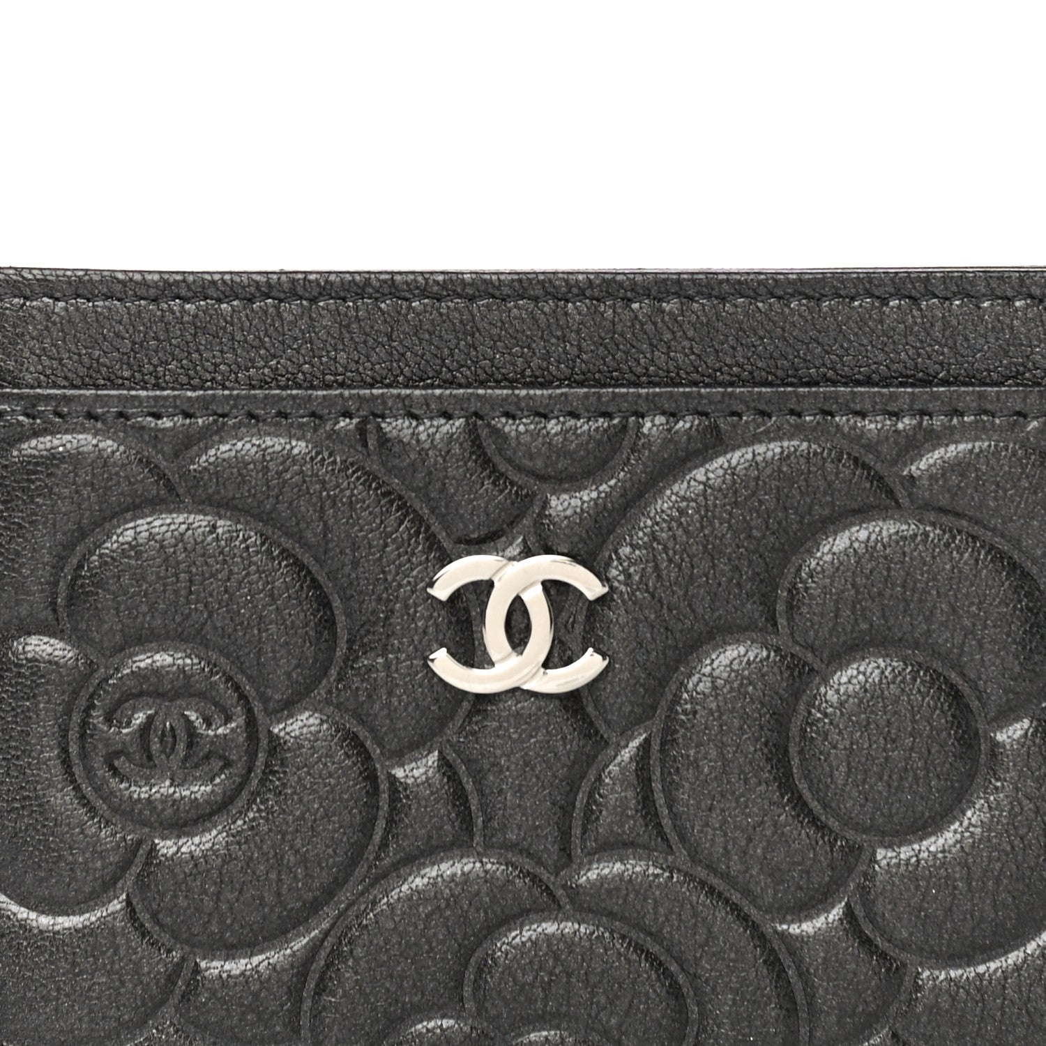 Chanel Goatskin Camellia Embossed Card Holder Grey 9 of 12