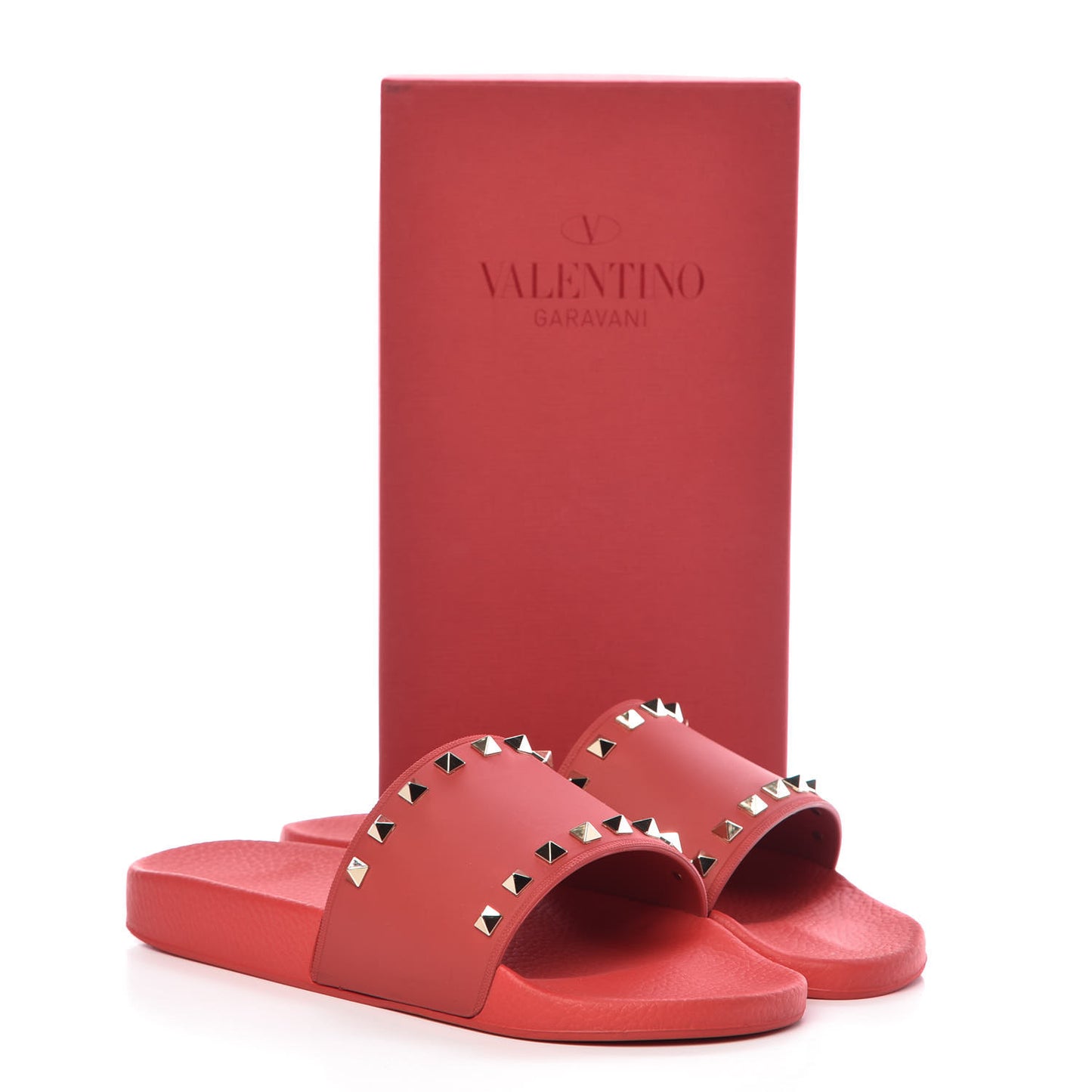Rubber Rockstud Slide Sandals 41 Rosso Valentino