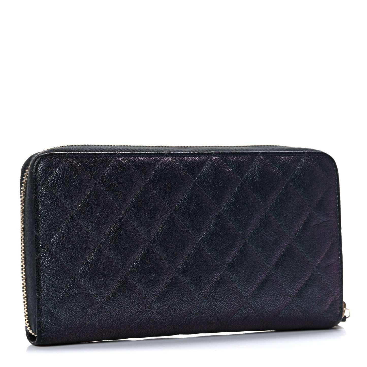 Iridescent Caviar Quilted Long Zip Around Wallet Black