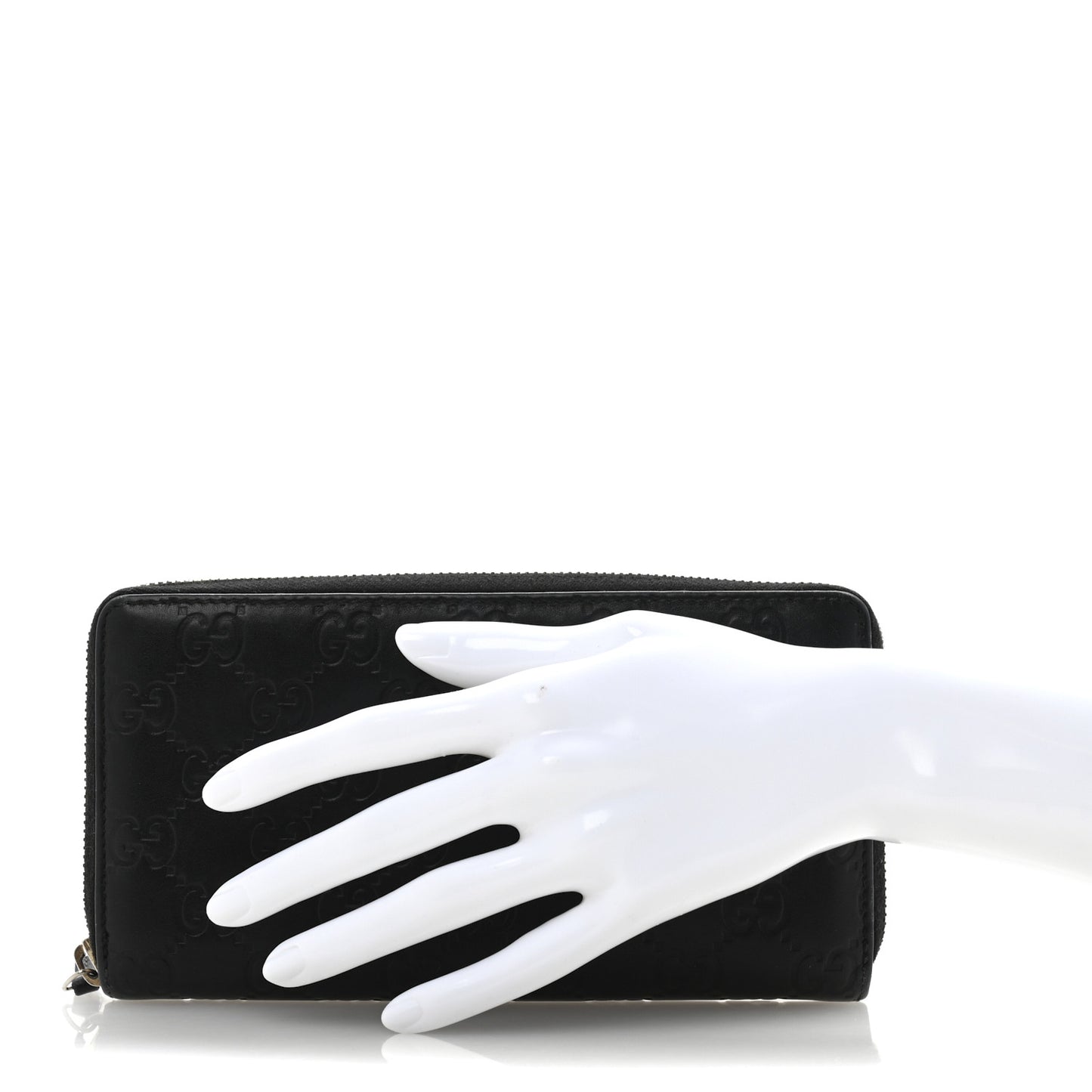 Guccissima Margaux Calfskin Metal Bar Zip Around Wallet Black