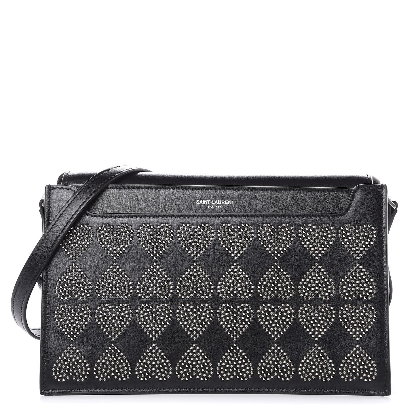 Smooth Calfskin Catherine Heart Studded Satchel Black