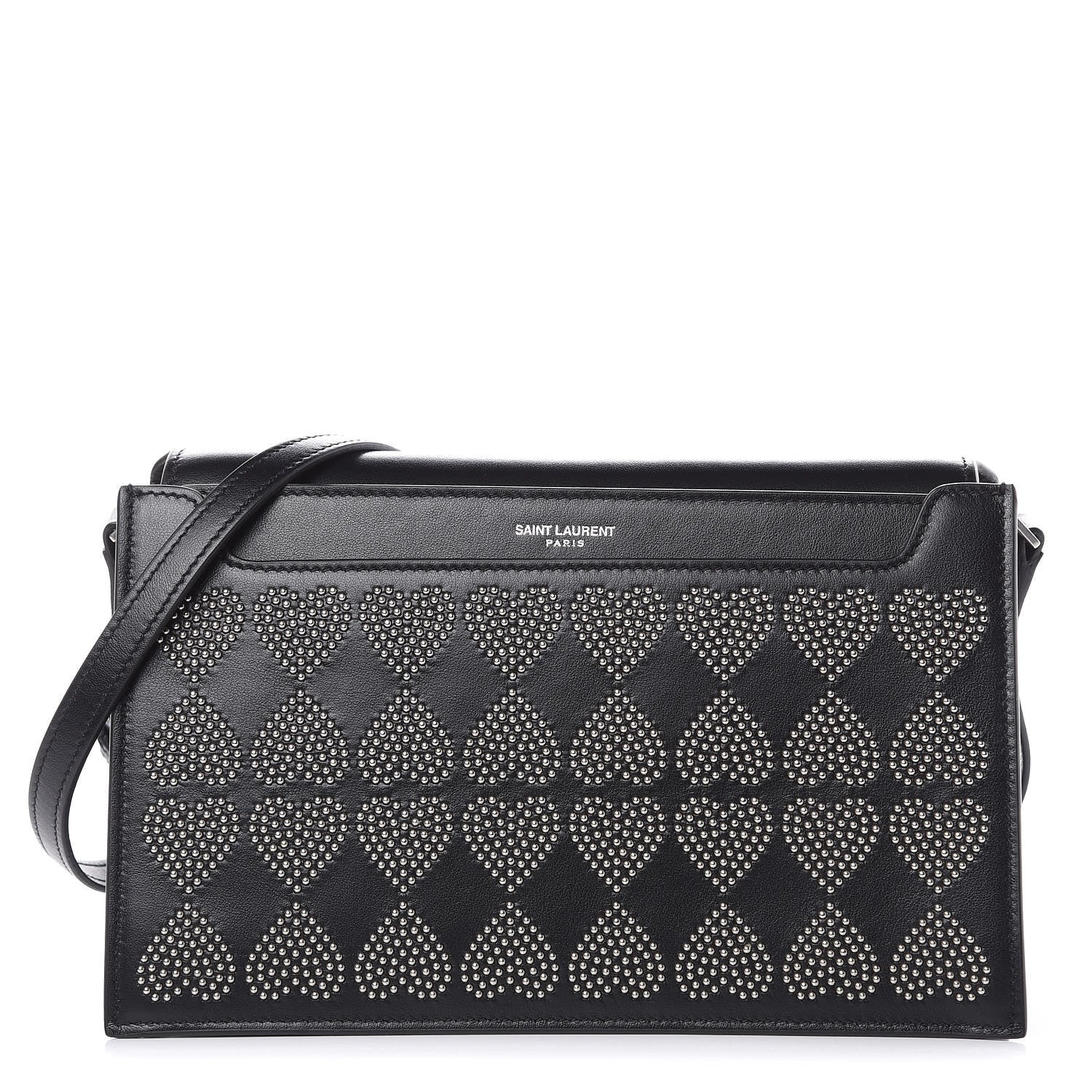 Saint Laurent Smooth Calfskin Catherine Heart Studded Satchel Black 1 of 9
