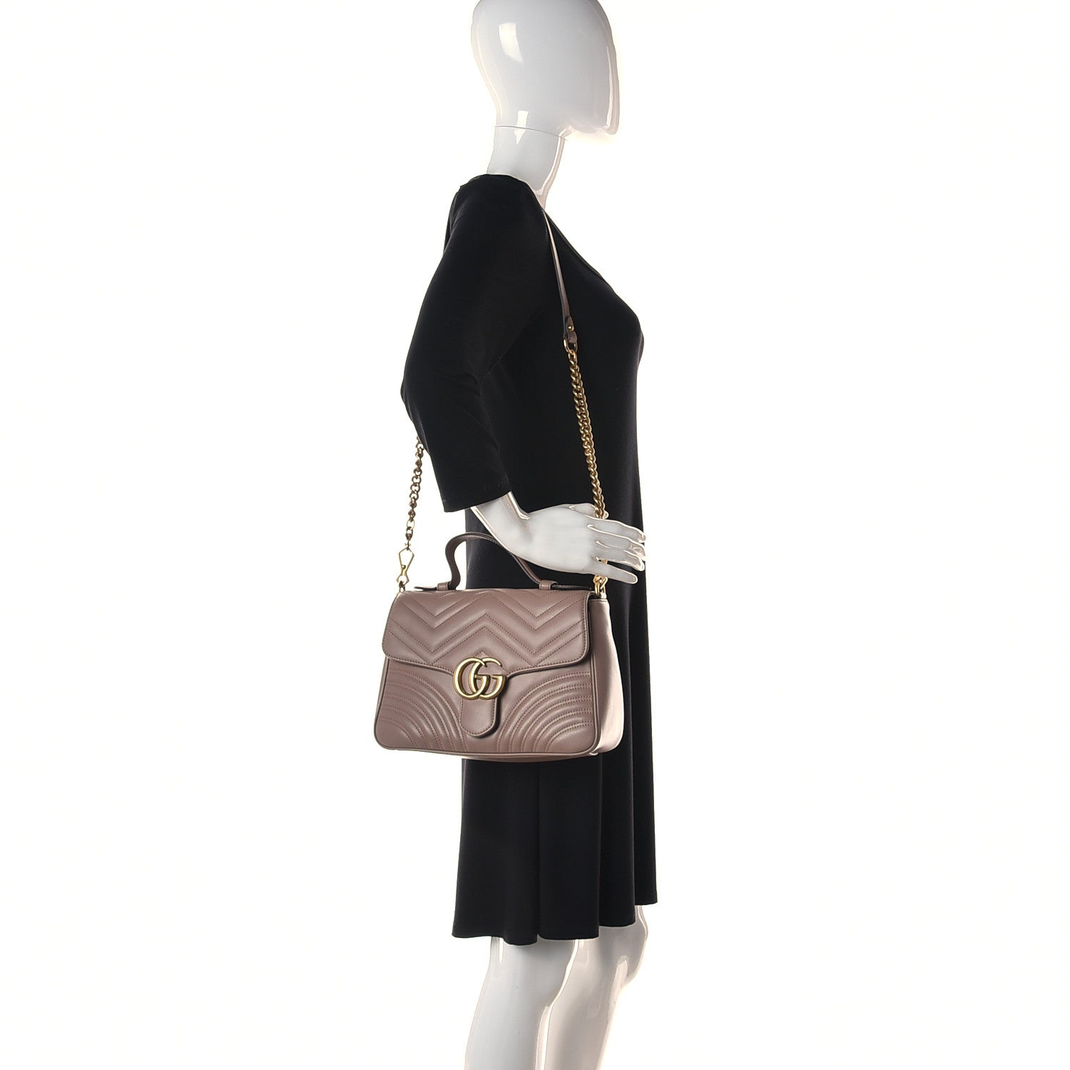 Gucci Calfskin Matelasse Small GG Marmont Top Handle Shoulder Bag Porcelain Rose 2 of 8