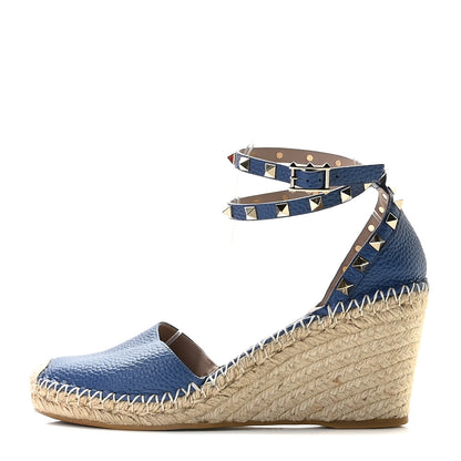 Valentino Garavani Grained Calfskin Rockstud Ankle Wrap Espadrille 15/85mm Wedges 40 Baltique 1 of 10