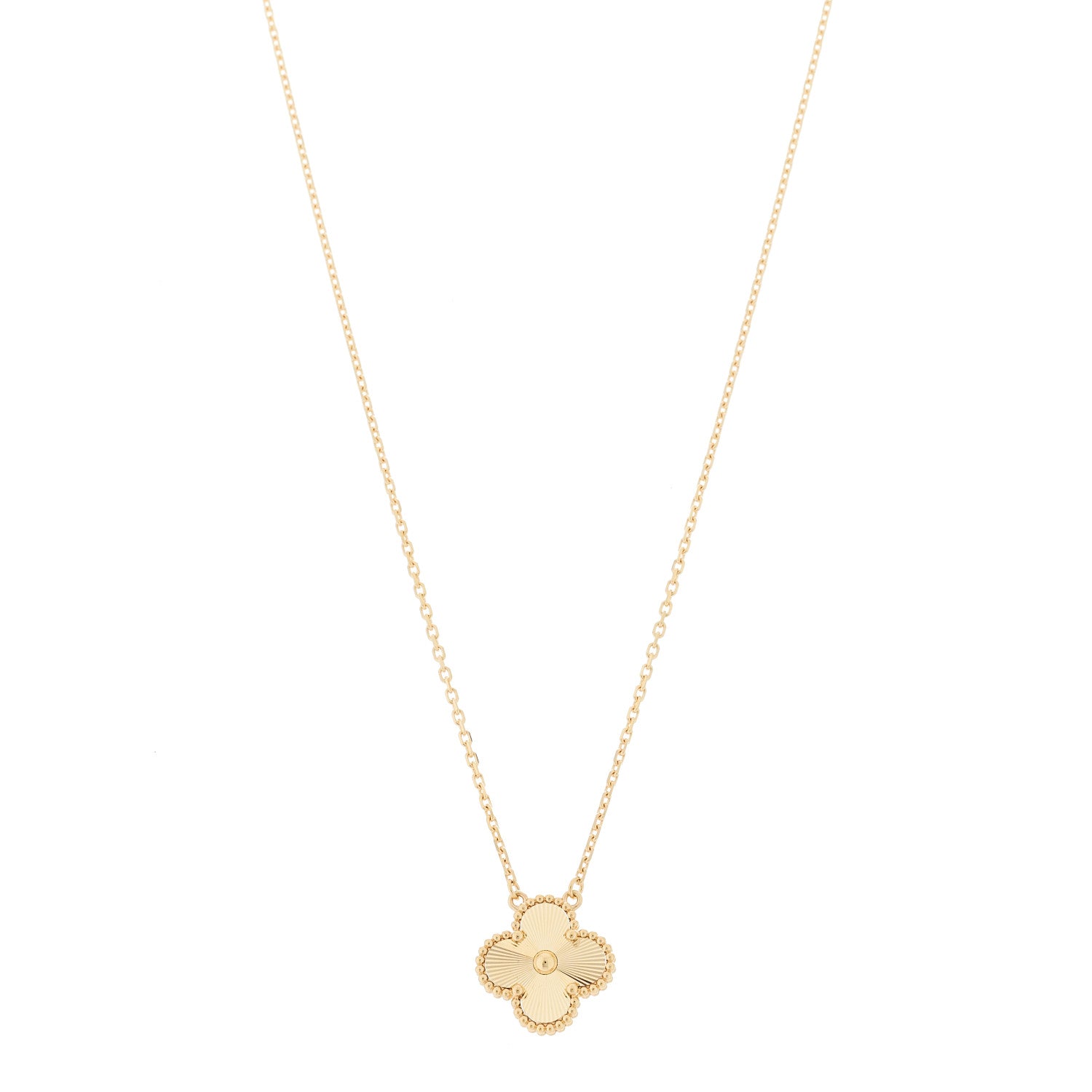 Van Cleef & Arpels 18K Yellow Gold Guilloché Vintage Alhambra Pendant Necklace 1 of 5