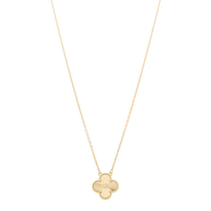 Van Cleef & Arpels 18K Yellow Gold Guilloché Vintage Alhambra Pendant Necklace 1 of 5