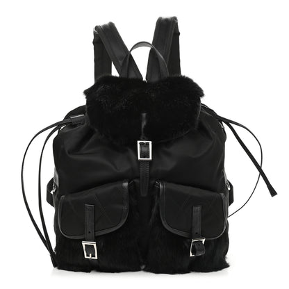 Prada Impunture Tessuto Rabbit Fur Backpack Black 1 of 8
