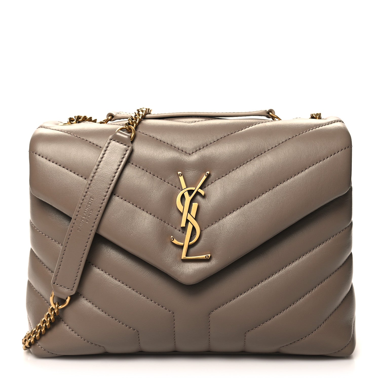 Saint Laurent Calfskin Y Quilted Monogram Small Loulou Chain Satchel Taupe 1 of 10