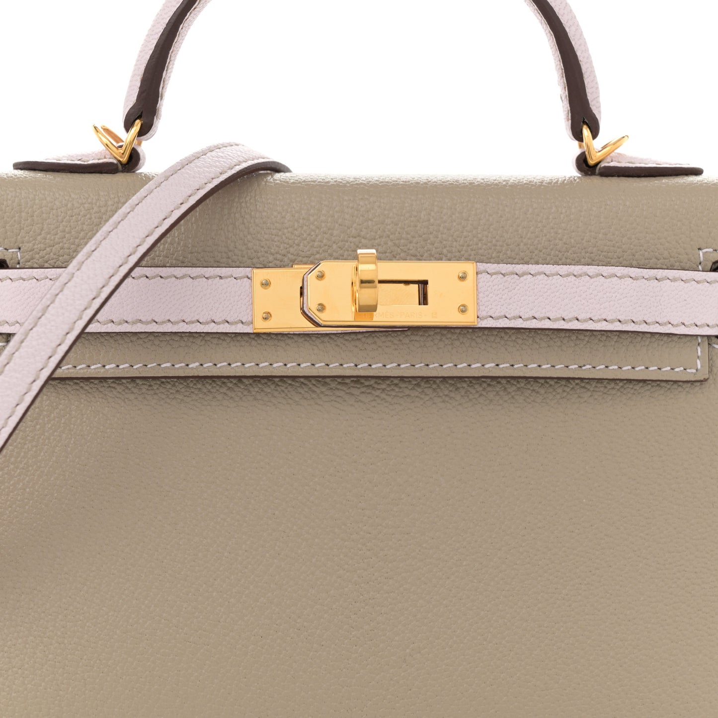 Chevre Mysore Horseshoe Mini Kelly Sellier 20  Gris Tourterelle Mauve Pale