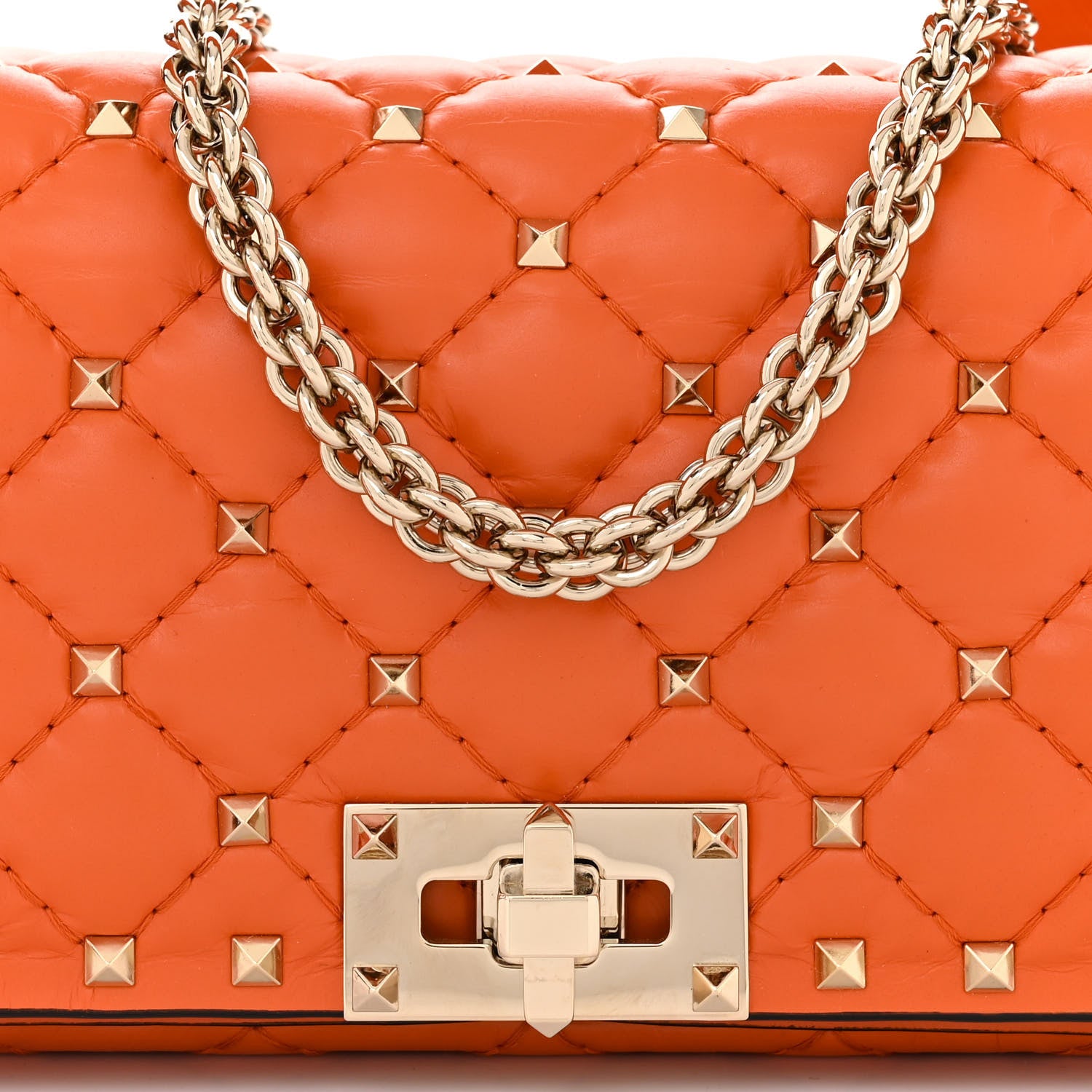 Valentino Garavani Calfskin Rockstud Spike Convertible Shoulder Bag Orange 7 of 9