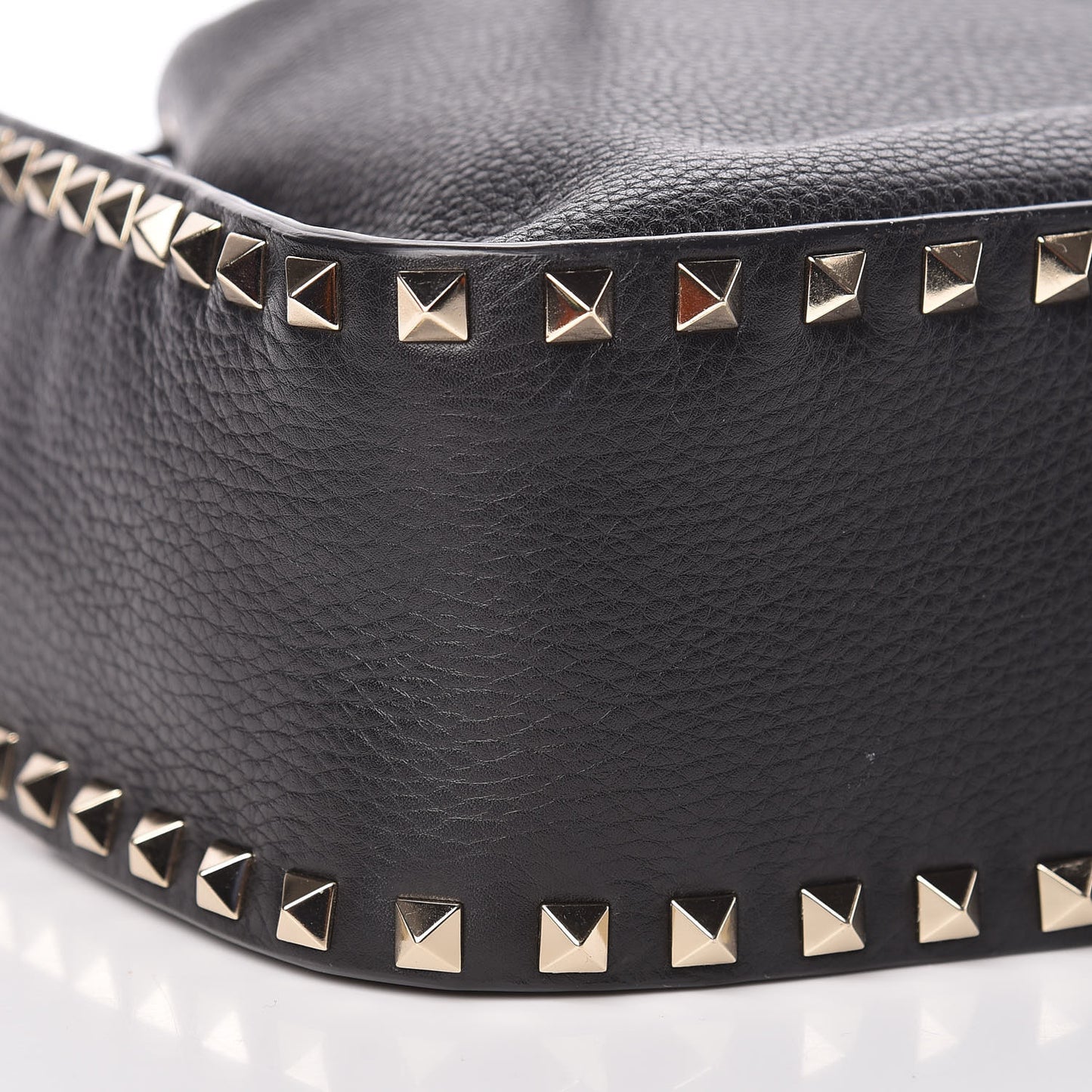Grained Calfskin Rockstud Bucket Bag Black