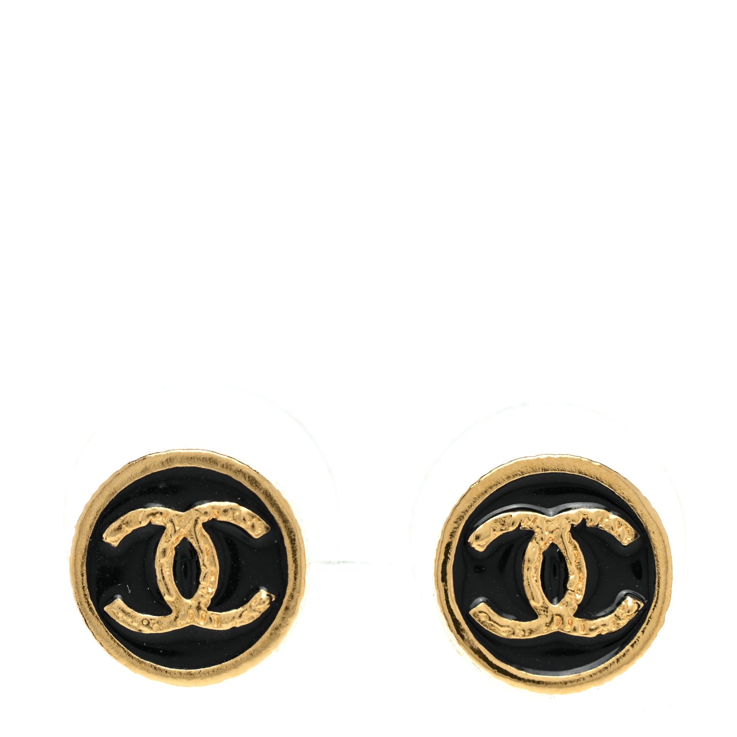 Resin CC Round Earrings Gold Black