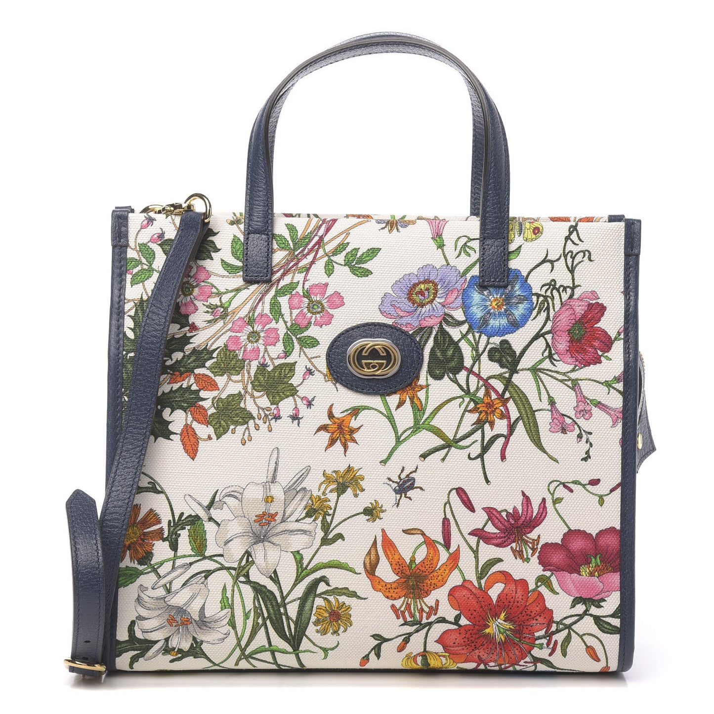 Canvas Medium Flora Tote White Multicolor Blue Agata