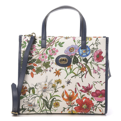 Gucci Canvas Medium Flora Tote White Multicolor Blue Agata 1 of 11