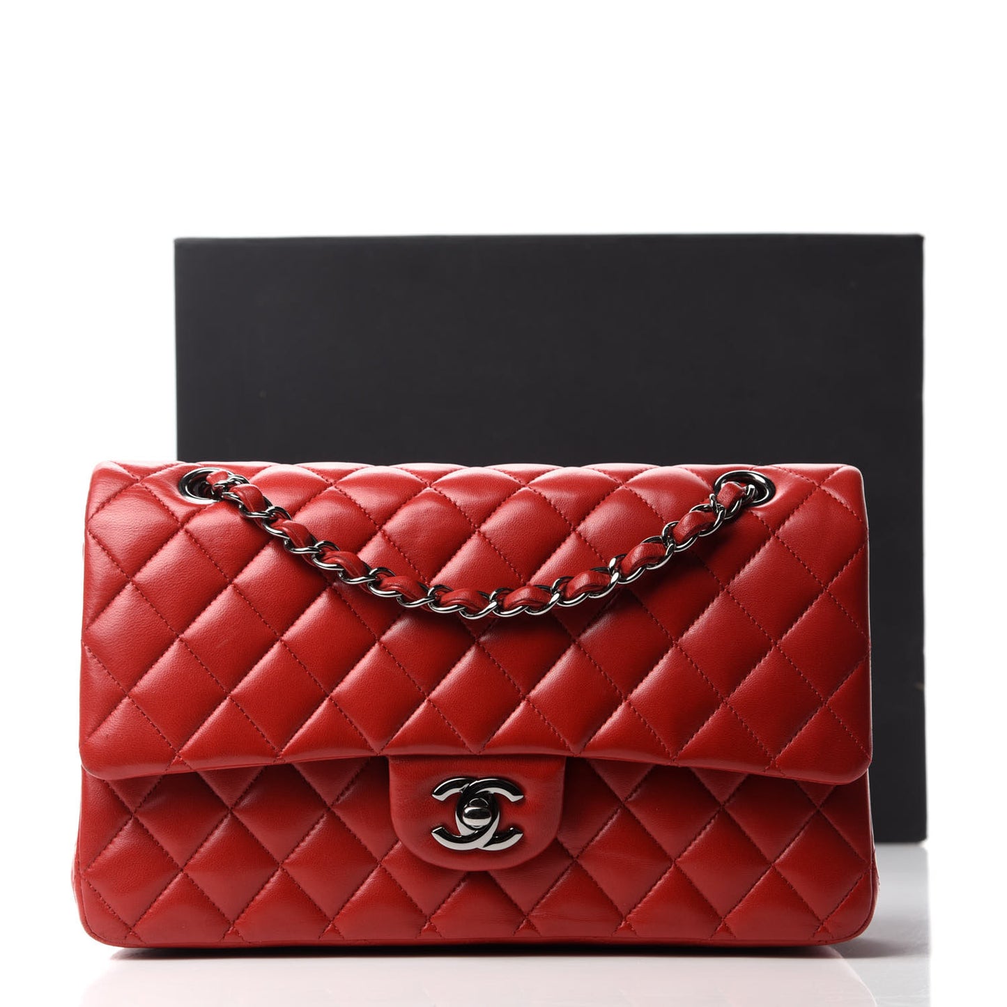 Lambskin Quilted Medium Double Flap Red