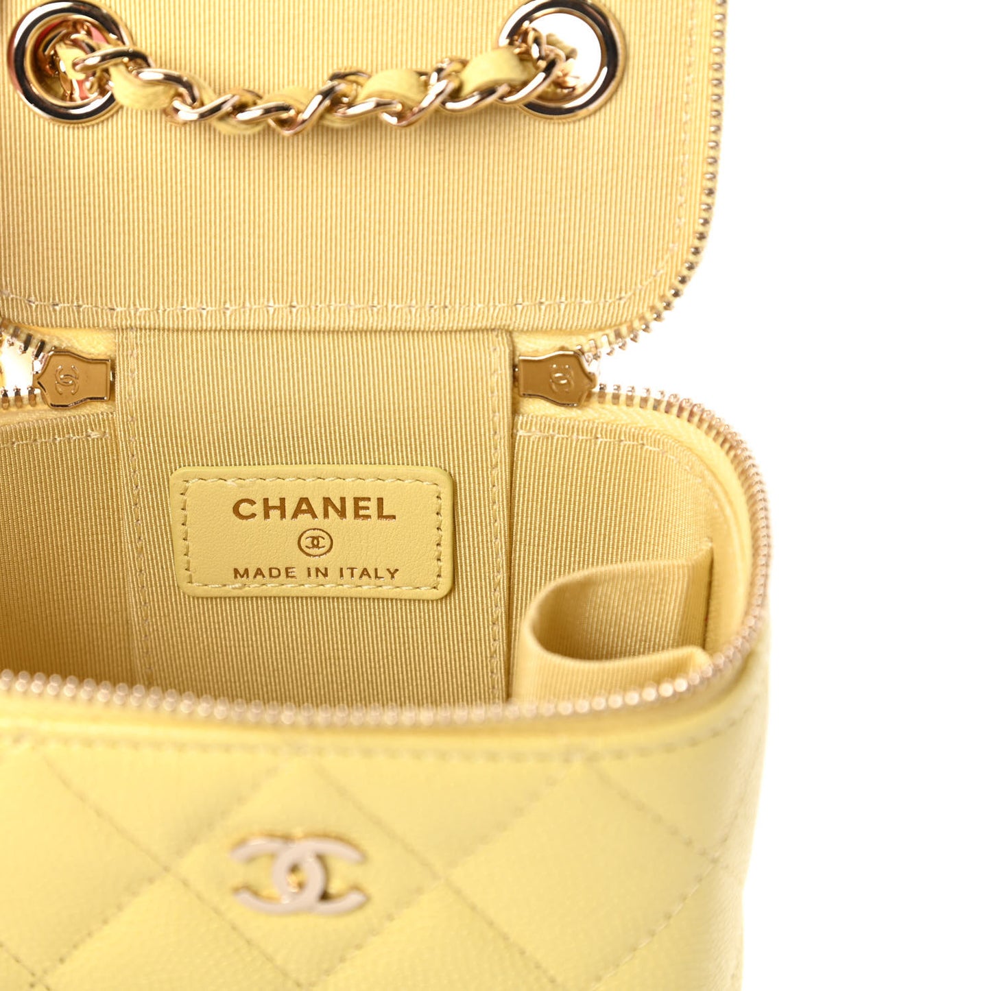 Caviar Quilted Mini Vanity Case With Chain Yellow